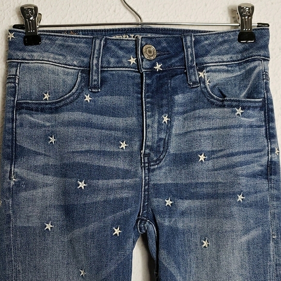 AEO American Eagle Outfitters High Rise Jegging Embroidered Star Blue Preppy 0 - Picture 2 of 10